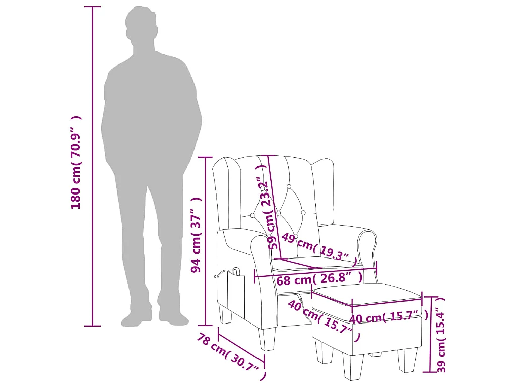Massagesessel mit Hocker Dunkelgrau Stoff