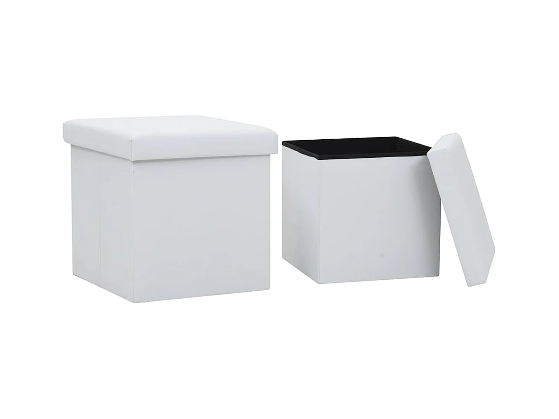 Tabourets de rangement pliables lot de 2 blanc similicuir