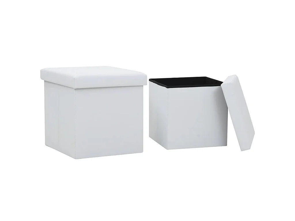 Tabourets de rangement pliables lot de 2 blanc similicuir