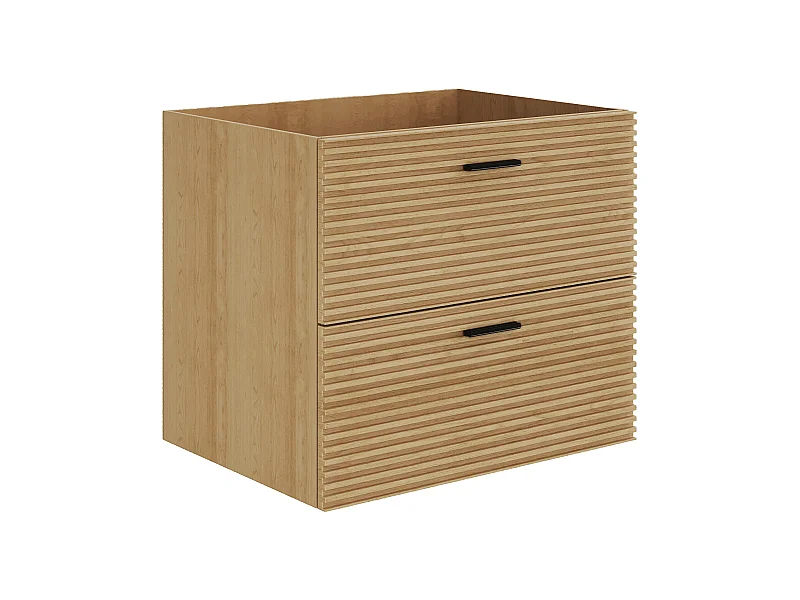 Mueble bajo lavabo suspendido estriado - 2 cajones - Natural claro - 60 cm - SARONE
