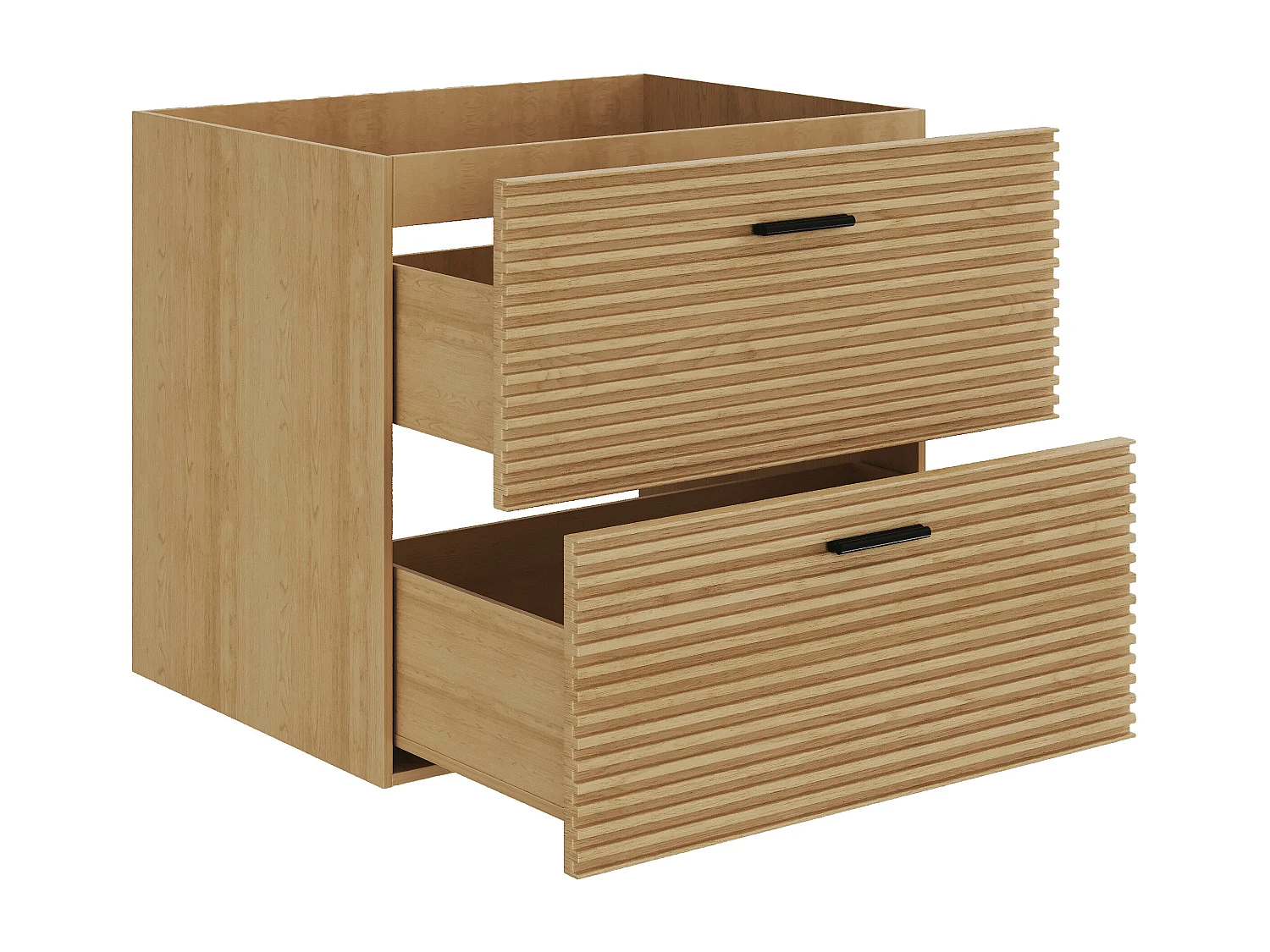 Meuble sous vasque suspendu strié - 2 tiroirs - Naturel clair - 60 cm - SARONE