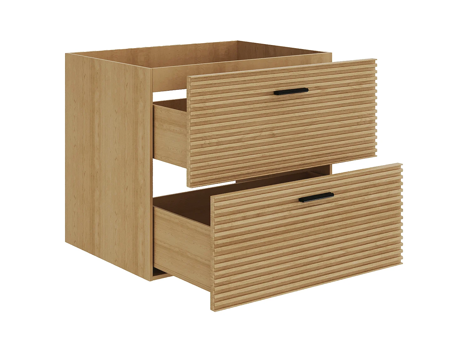 Meuble sous vasque suspendu strié - 2 tiroirs - Naturel clair - 60 cm - SARONE