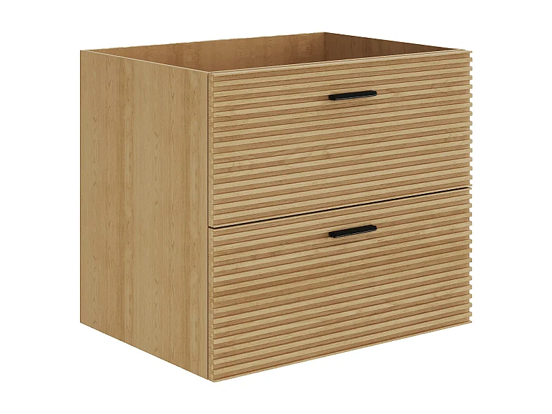 Waschtischunterschrank geriffelt hängend - 2 Schubladen - Natur hell - 60 cm - SARONE