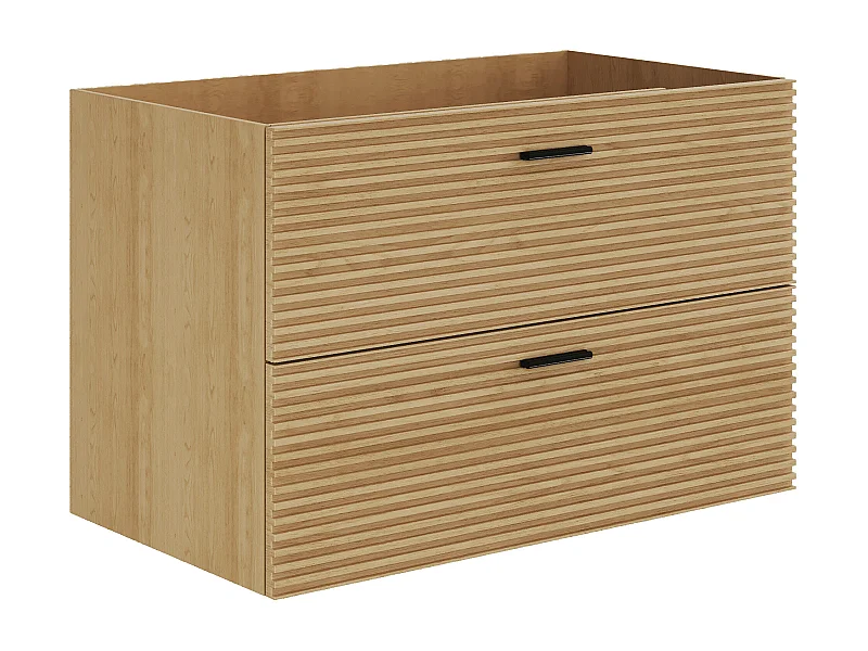 Waschtischunterschrank geriffelt hängend - 2 Schubladen - Natur hell - 80 cm - SARONE