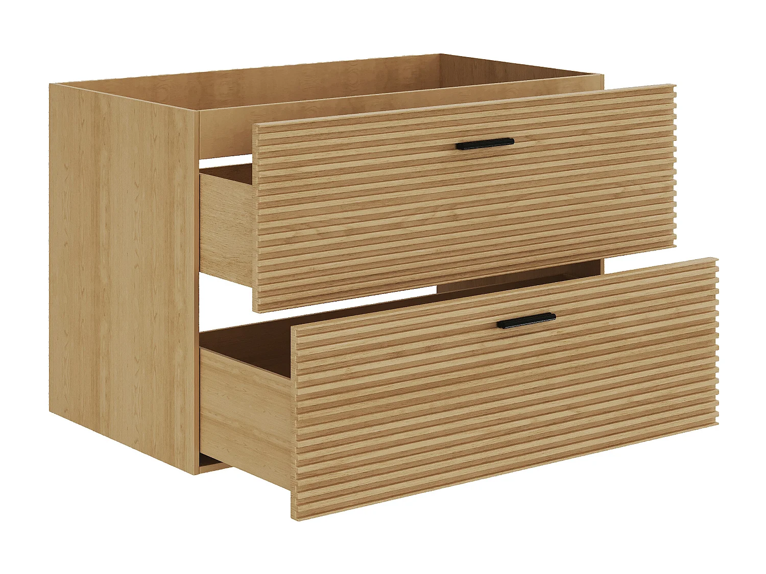 Meuble sous vasque suspendu strié - 2 tiroirs - Naturel clair - 80 cm - SARONE