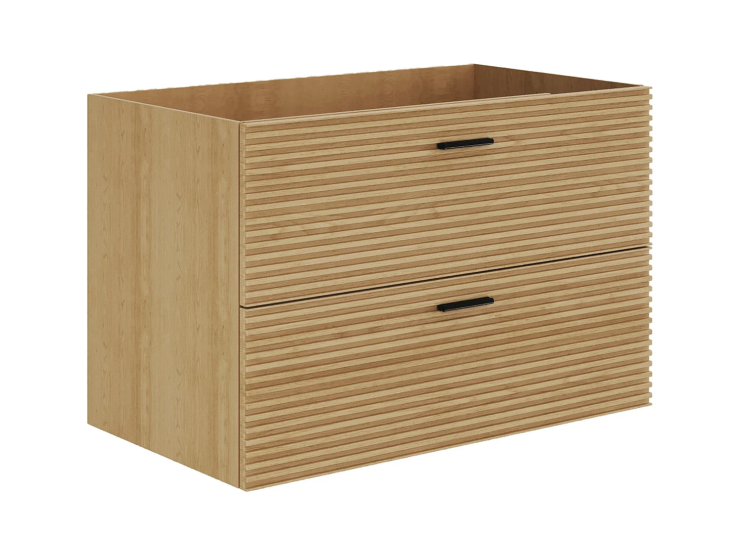 Meuble sous vasque suspendu strié - 2 tiroirs - Naturel clair - 80 cm - SARONE