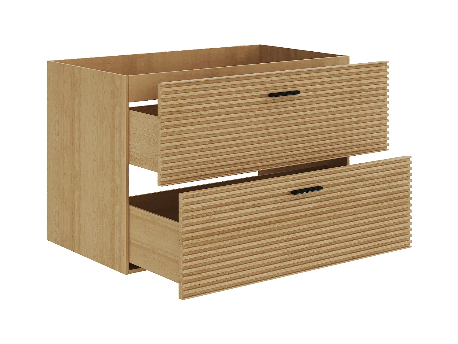 Meuble sous vasque suspendu strié - 2 tiroirs - Naturel clair - 80 cm - SARONE