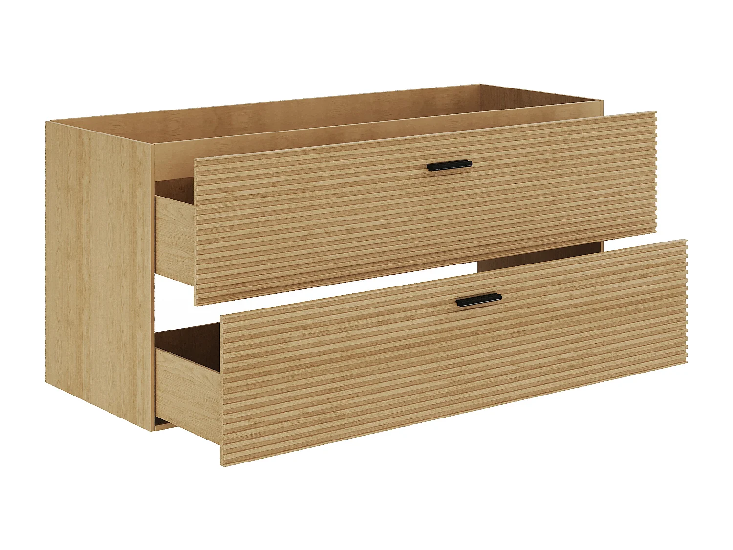 Meuble sous vasque suspendu strié - 2 tiroirs - Naturel clair - 120 cm - SARONE