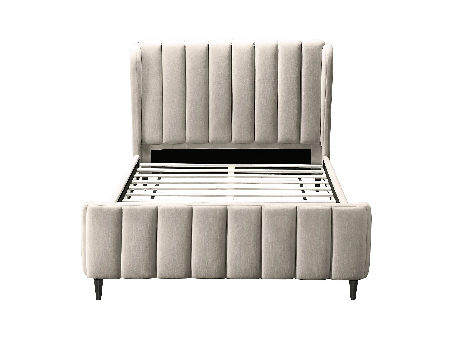 Bett + Matratze - 180 x 200 cm - Stoff mit vertikalen Ziernähten - Beige - CASAGOTI