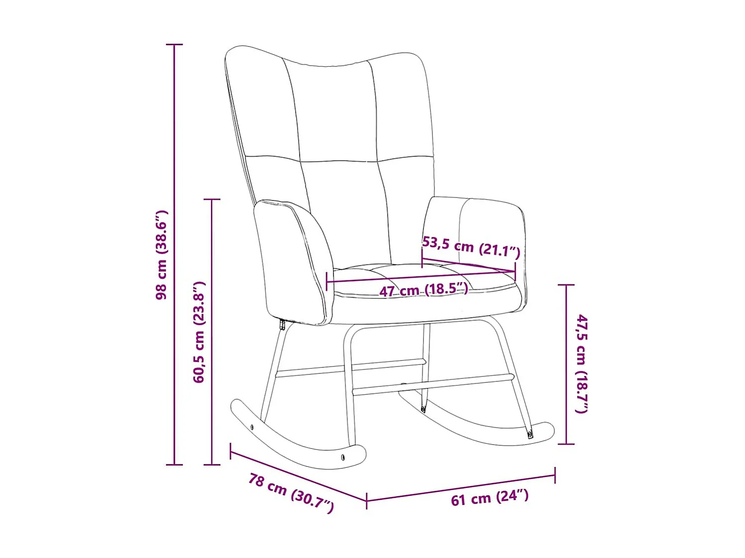 Chaise à bascule Gris foncé Velours