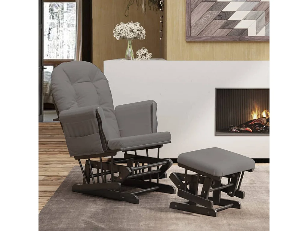 Chaise berçante avec repose-pied Gris foncé Tissu