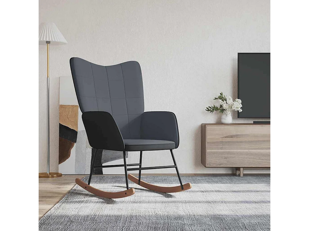 Chaise à bascule Gris foncé Velours et PVC