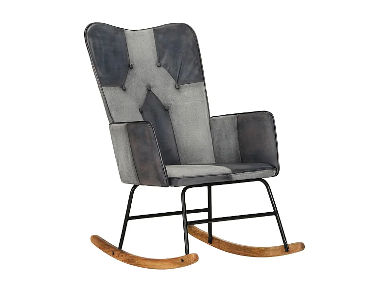 Chaise à bascule Gris Cuir véritable et toile