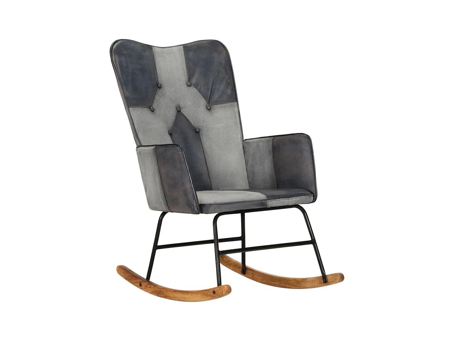 Chaise à bascule Gris Cuir véritable et toile