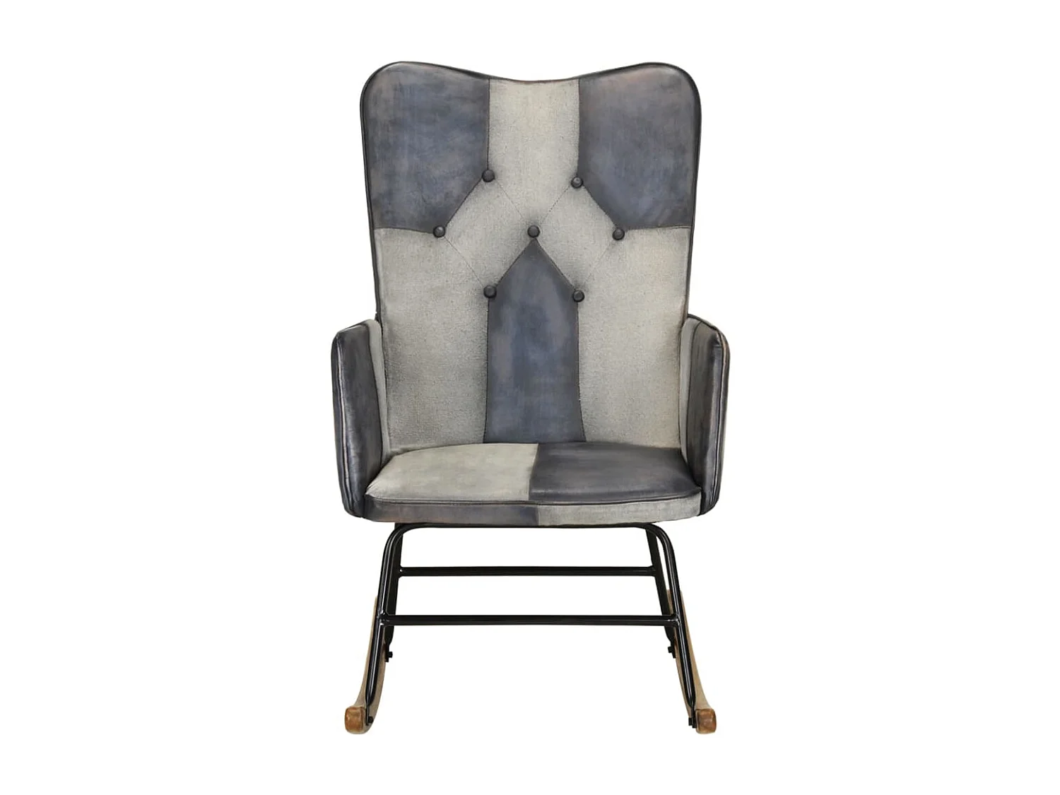 Chaise à bascule Gris Cuir véritable et toile