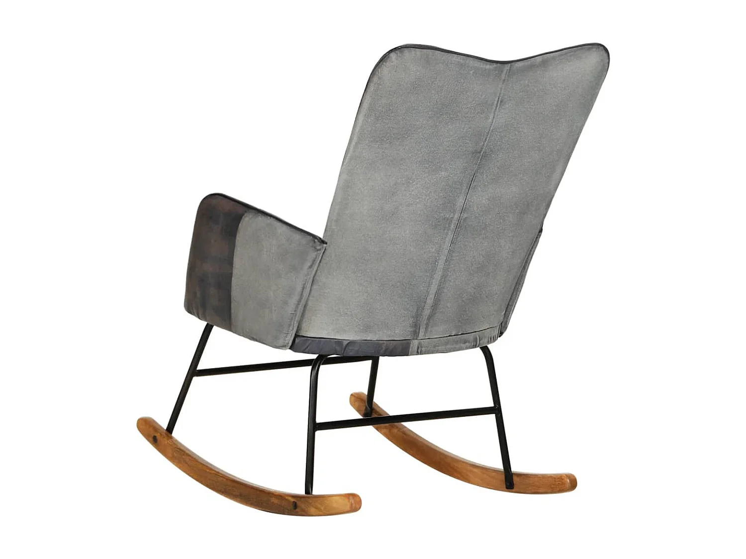 Chaise à bascule Gris Cuir véritable et toile