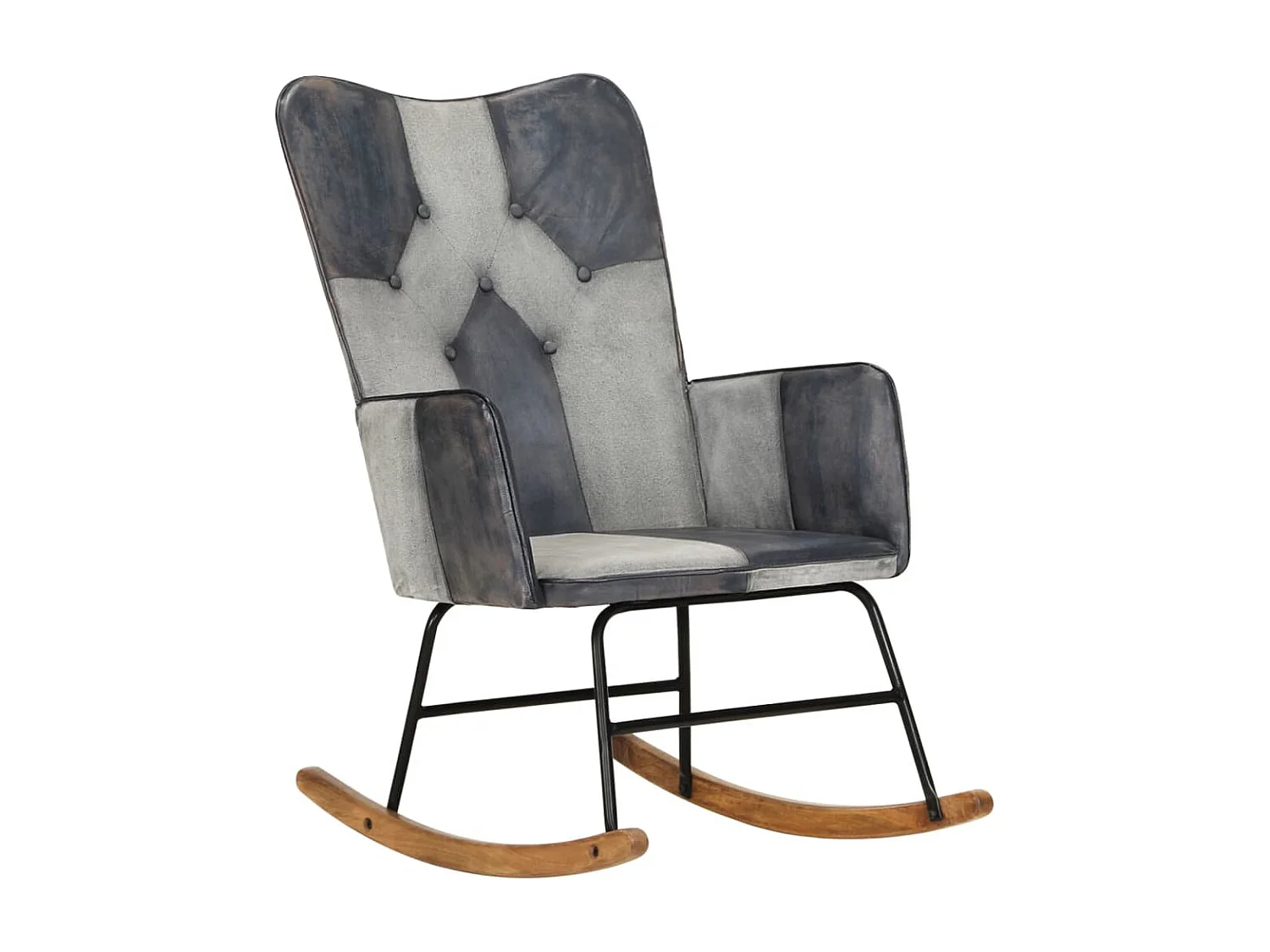 Chaise à bascule Gris Cuir véritable et toile