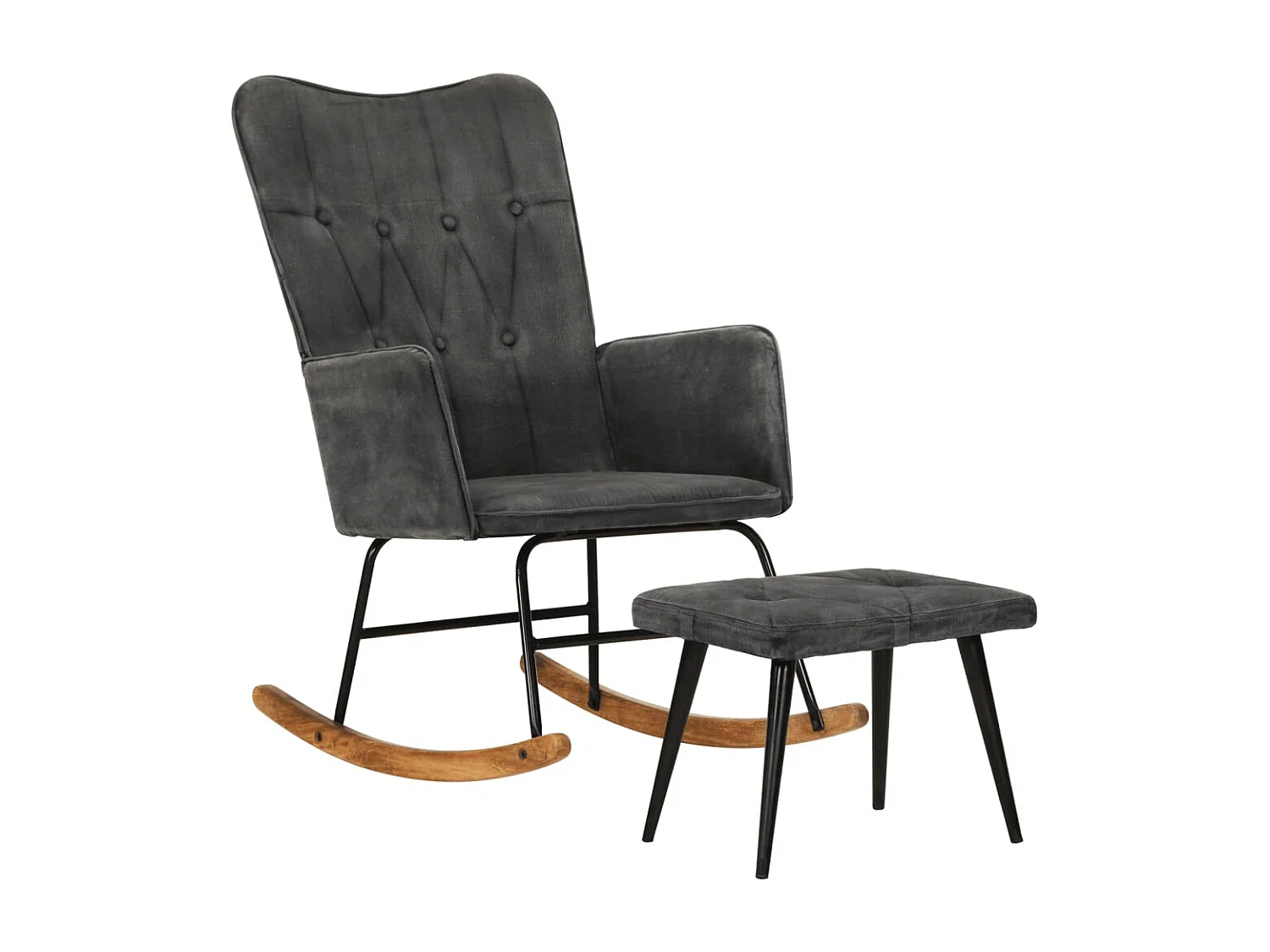 Chaise à bascule avec repose-pied Noir vintage Toile