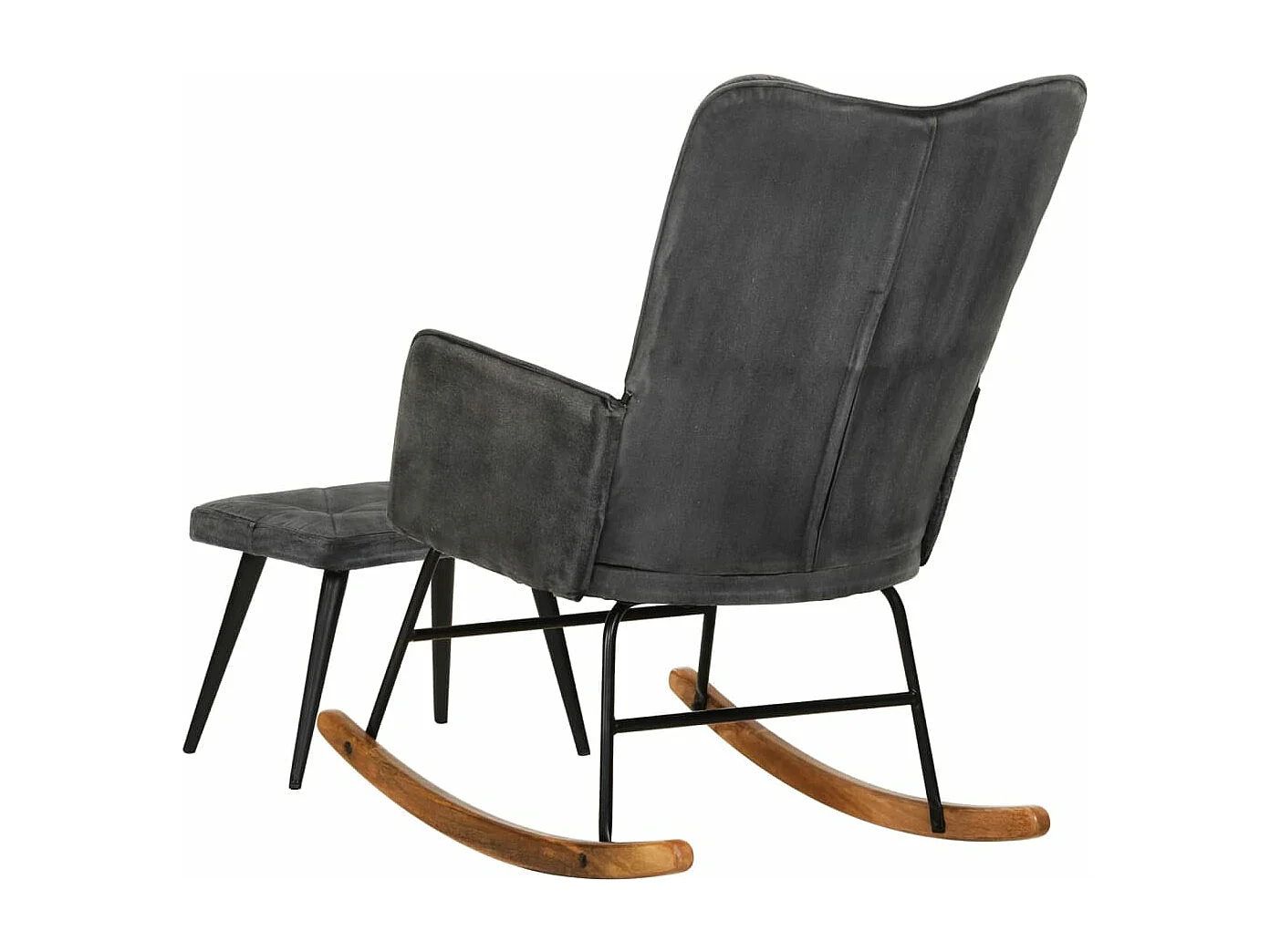 Chaise à bascule avec repose-pied Noir vintage Toile