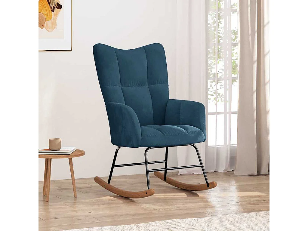 Silla mecedora de terciopelo azul