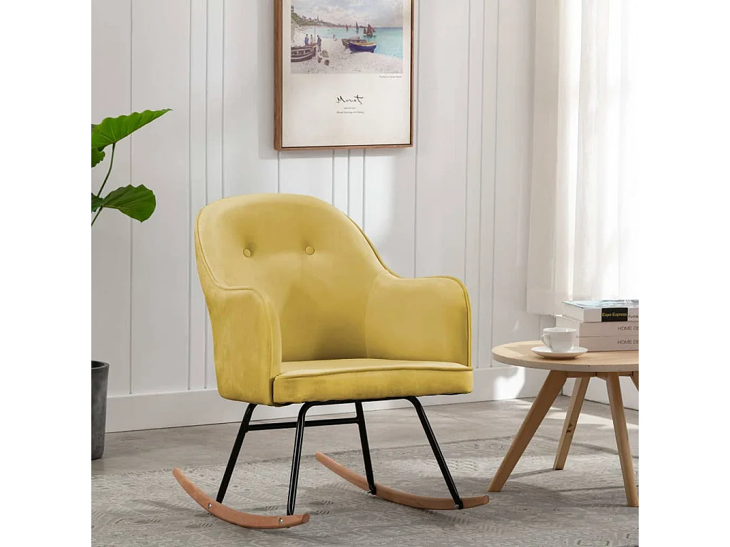 Cadeira de baloiço veludo amarelo mostarda