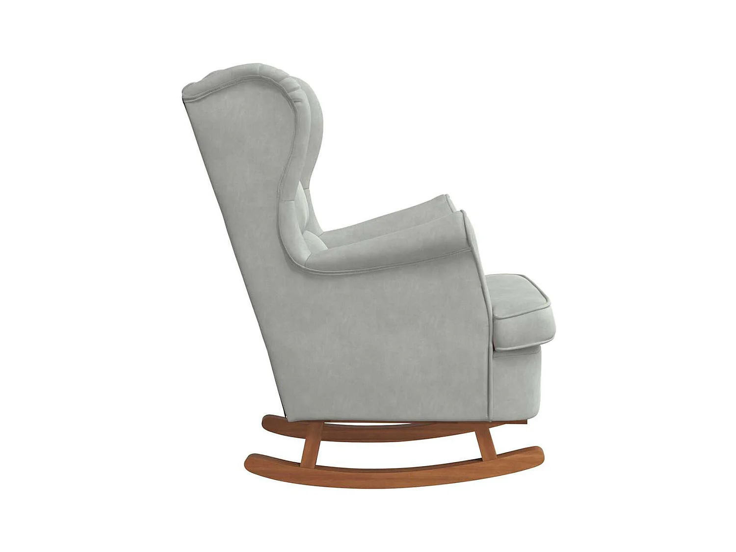 Fauteuil à bascule à oreilles en velours gris clair bois massif