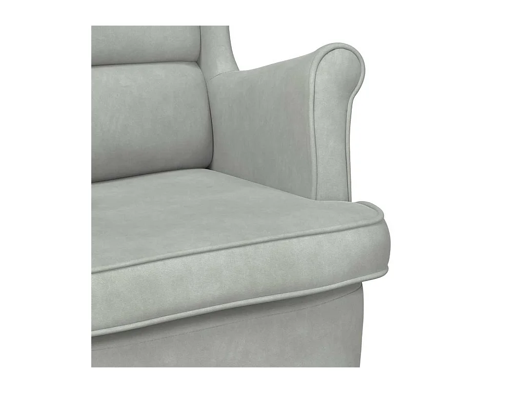 Fauteuil à bascule à oreilles en velours gris clair bois massif