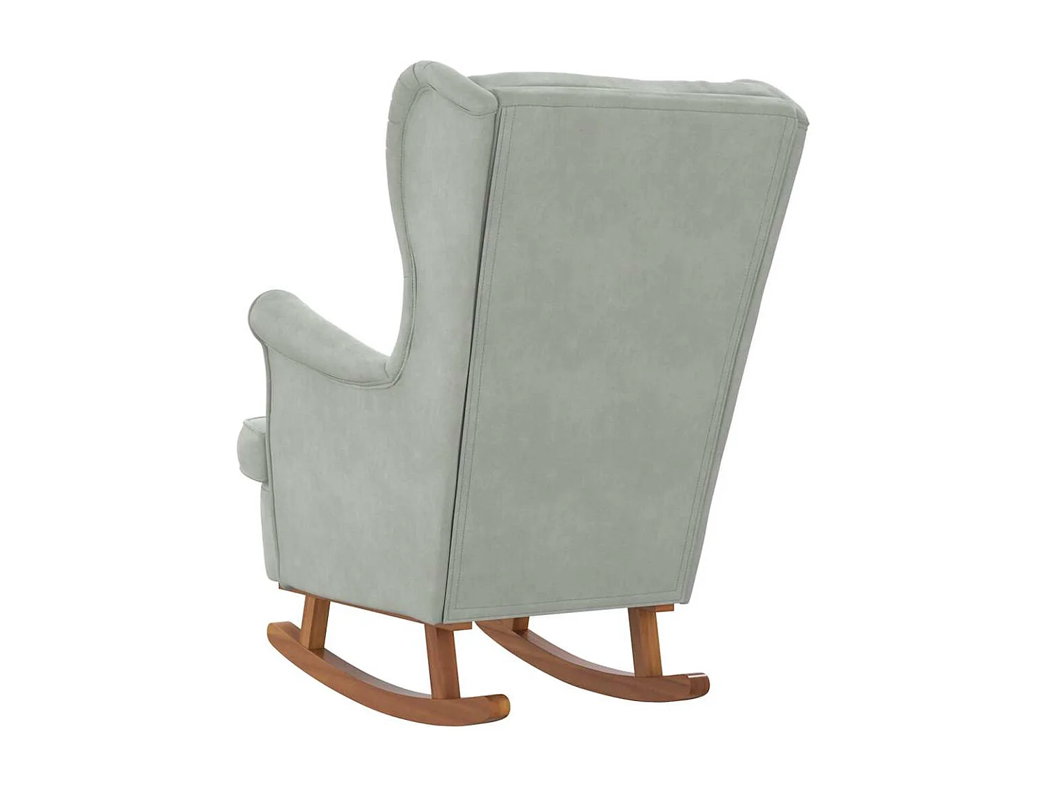 Schommelstoel met oorleuning lichtgrijs fluweel massief hout