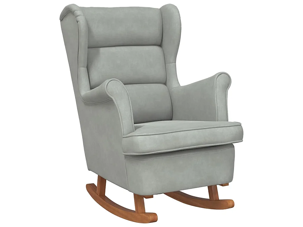 Schaukelstuhl Ohrensessel Hellgrau Samt und Massivholz