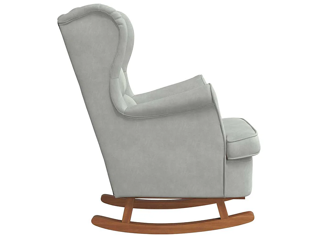 Schaukelstuhl Ohrensessel Hellgrau Samt und Massivholz