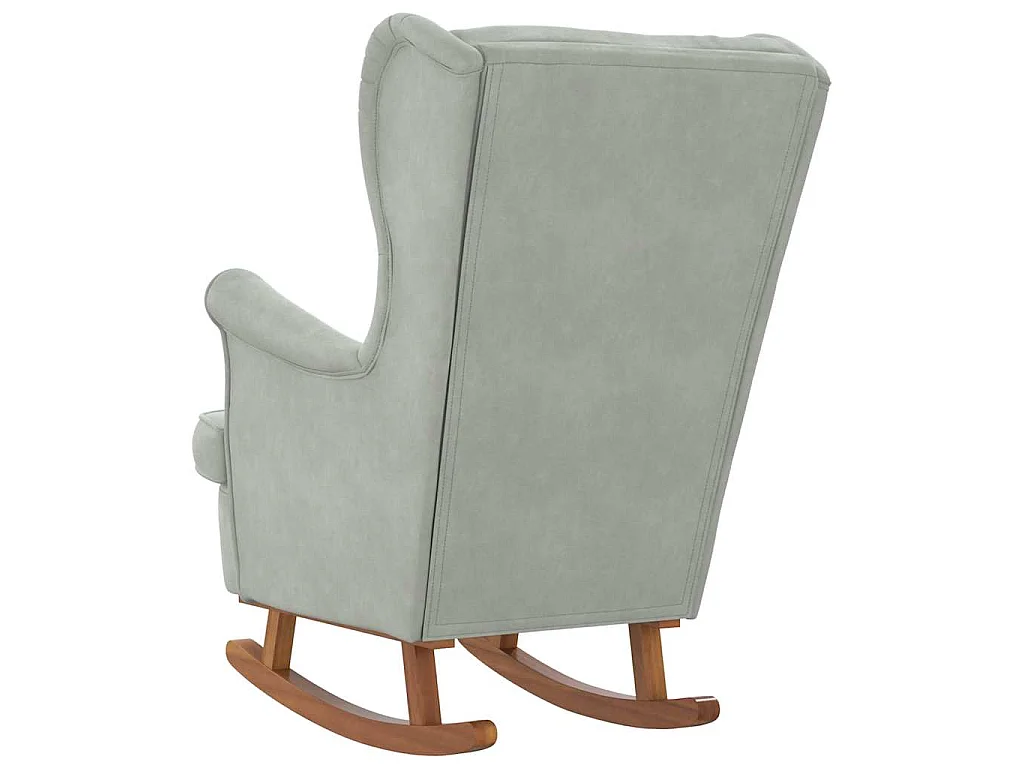 Schaukelstuhl Ohrensessel Hellgrau Samt und Massivholz