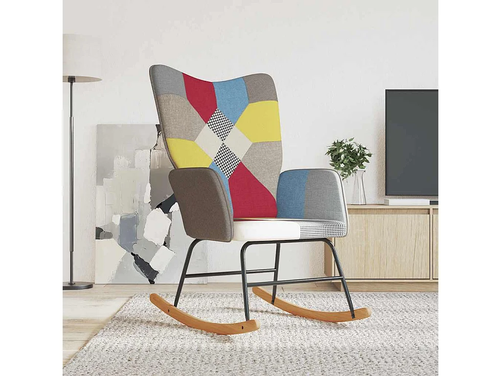 Silla mecedora de tela Patchwork