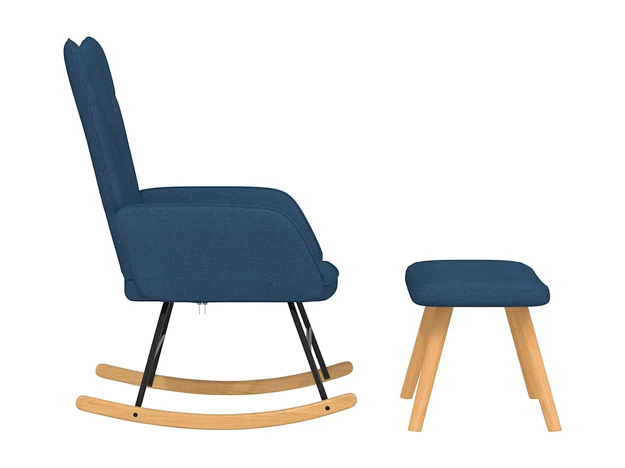 Silla mecedora con reposapiés tela azul
