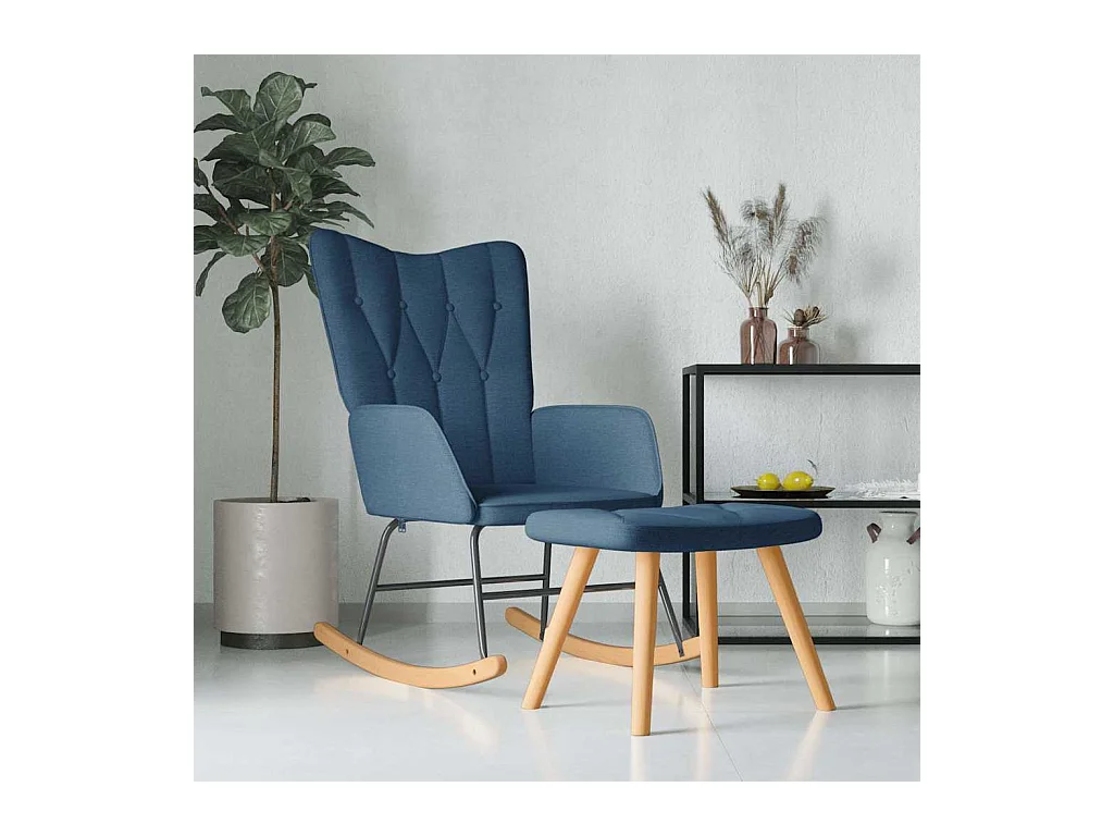 Chaise à bascule avec repose-pied Bleu Tissu