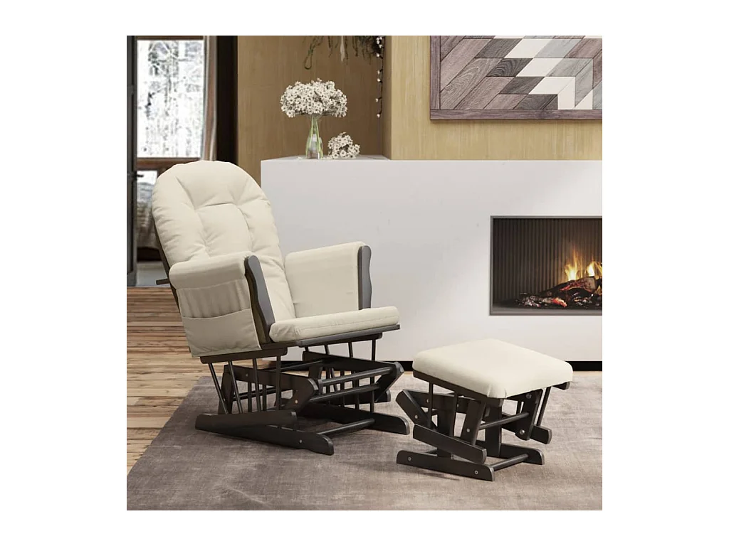Poltrona Glider con Sgabello Bianco Crema in Tessuto