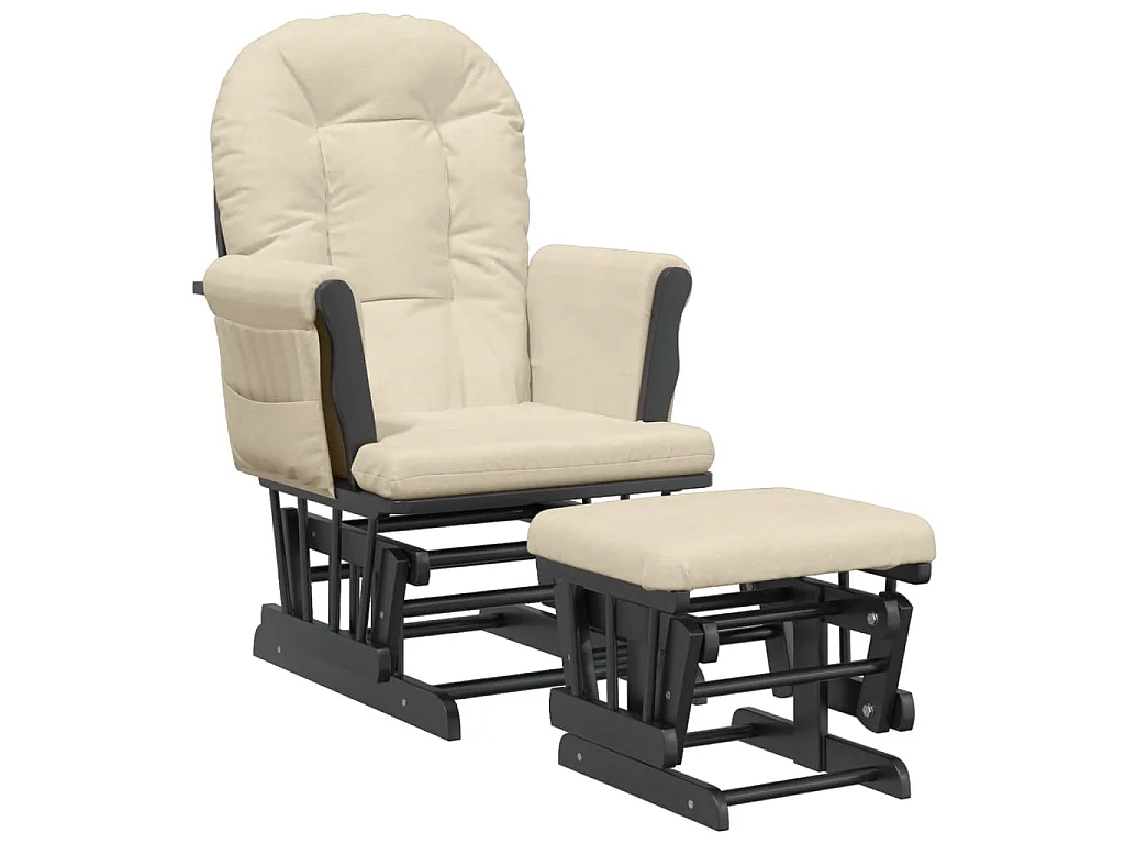 Poltrona Glider con Sgabello Bianco Crema in Tessuto