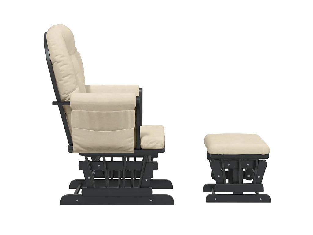 Poltrona Glider con Sgabello Bianco Crema in Tessuto