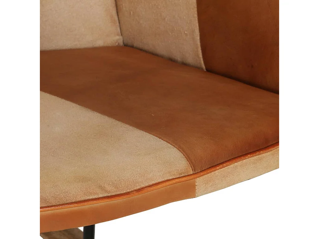 Sedia a Dondolo con Poggiapiedi Marrone in Vera Pelle e Tela