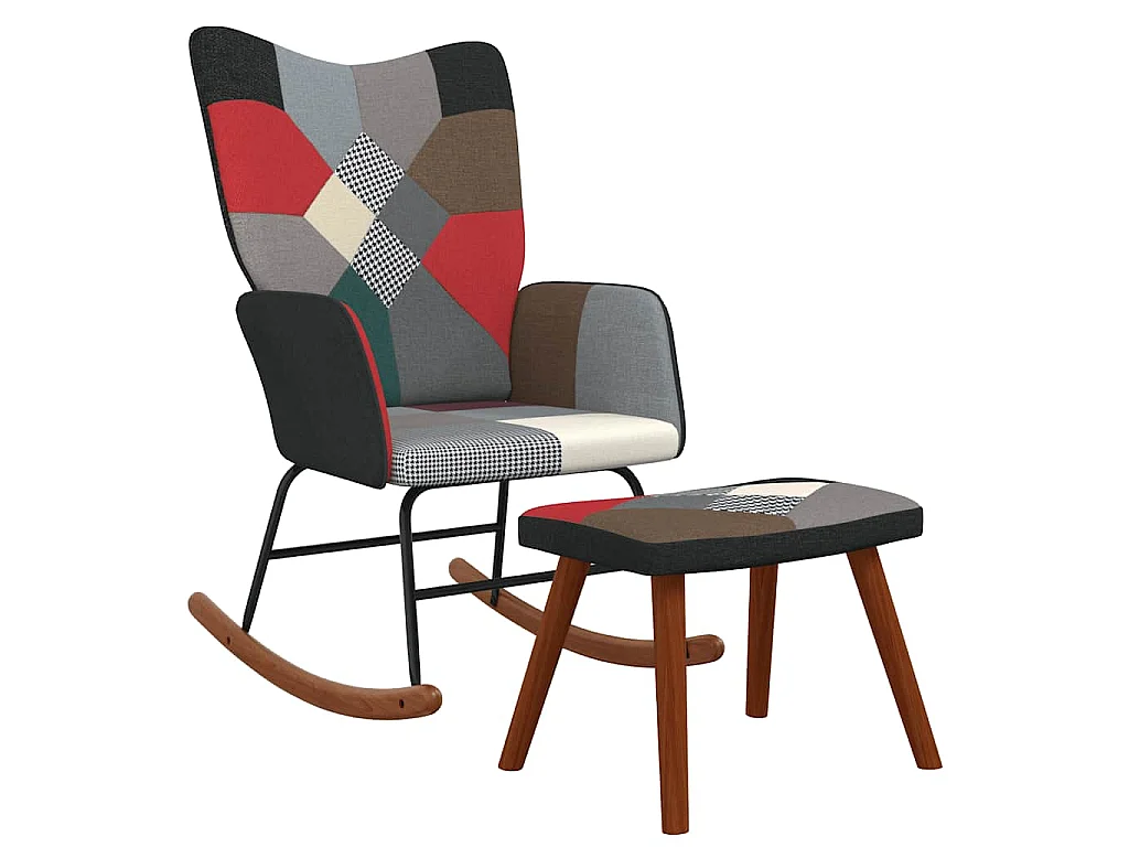 Schaukelstuhl mit Hocker Patchwork Stoff