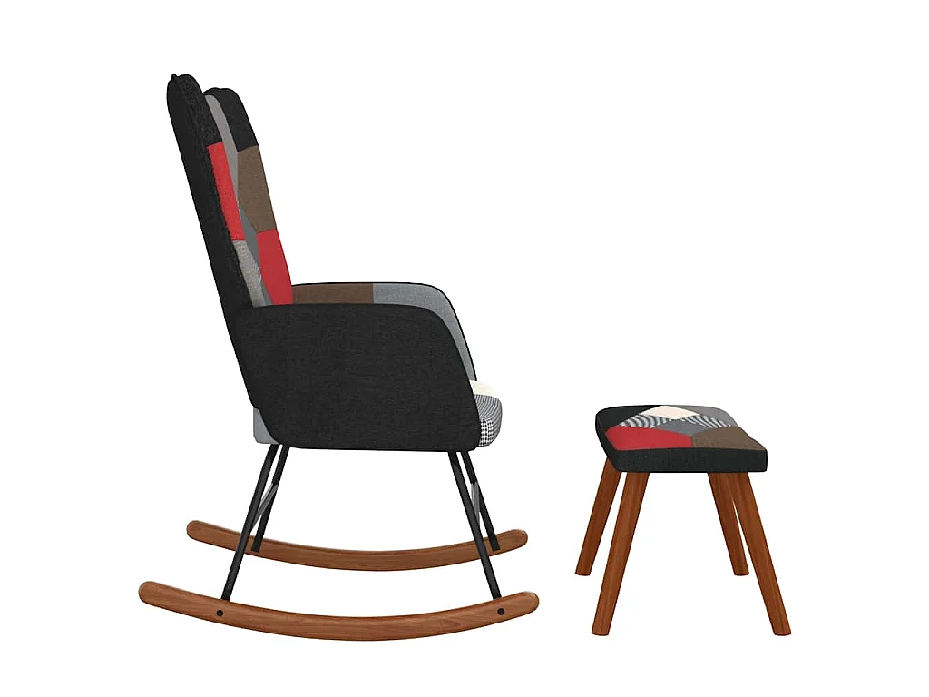 Schaukelstuhl mit Hocker Patchwork Stoff