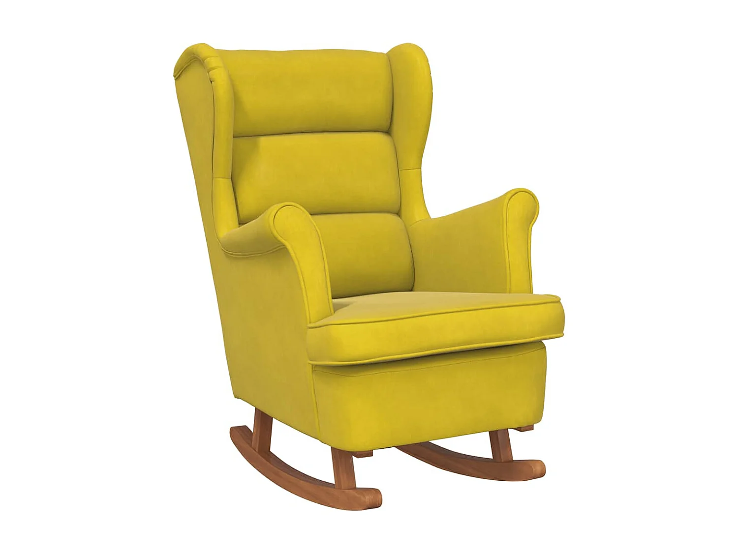 Fauteuil à bascule à oreilles en velours jaune bois massif
