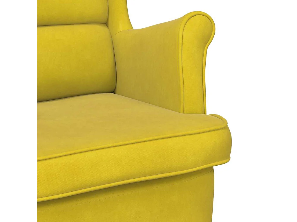 Fauteuil à bascule à oreilles en velours jaune bois massif