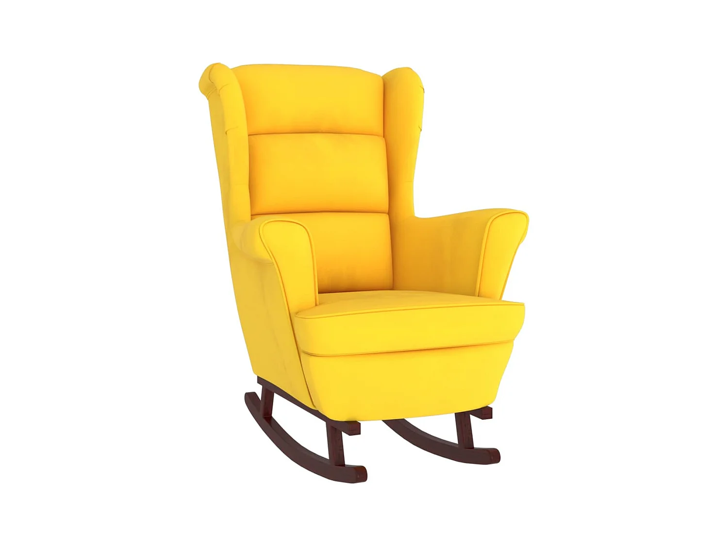 Fauteuil à bascule à oreilles en velours jaune bois massif