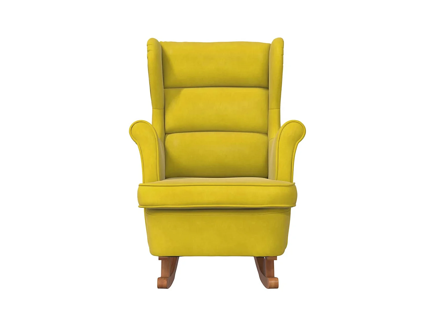 Fauteuil à bascule à oreilles en velours jaune bois massif