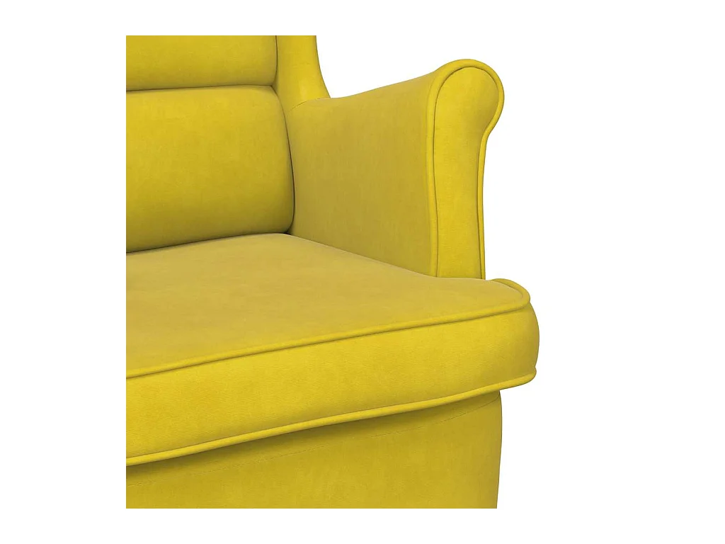 Fauteuil à bascule à oreilles en velours jaune bois massif