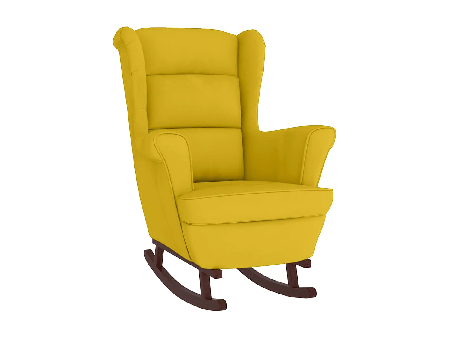 Fauteuil à bascule à oreilles en velours jaune bois massif