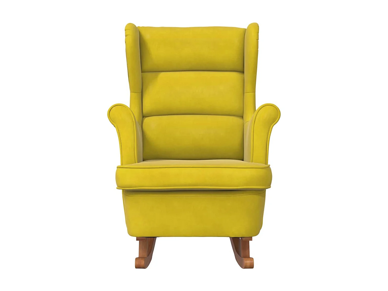 Schommelstoel met oorleuning geel fluweel massief hout