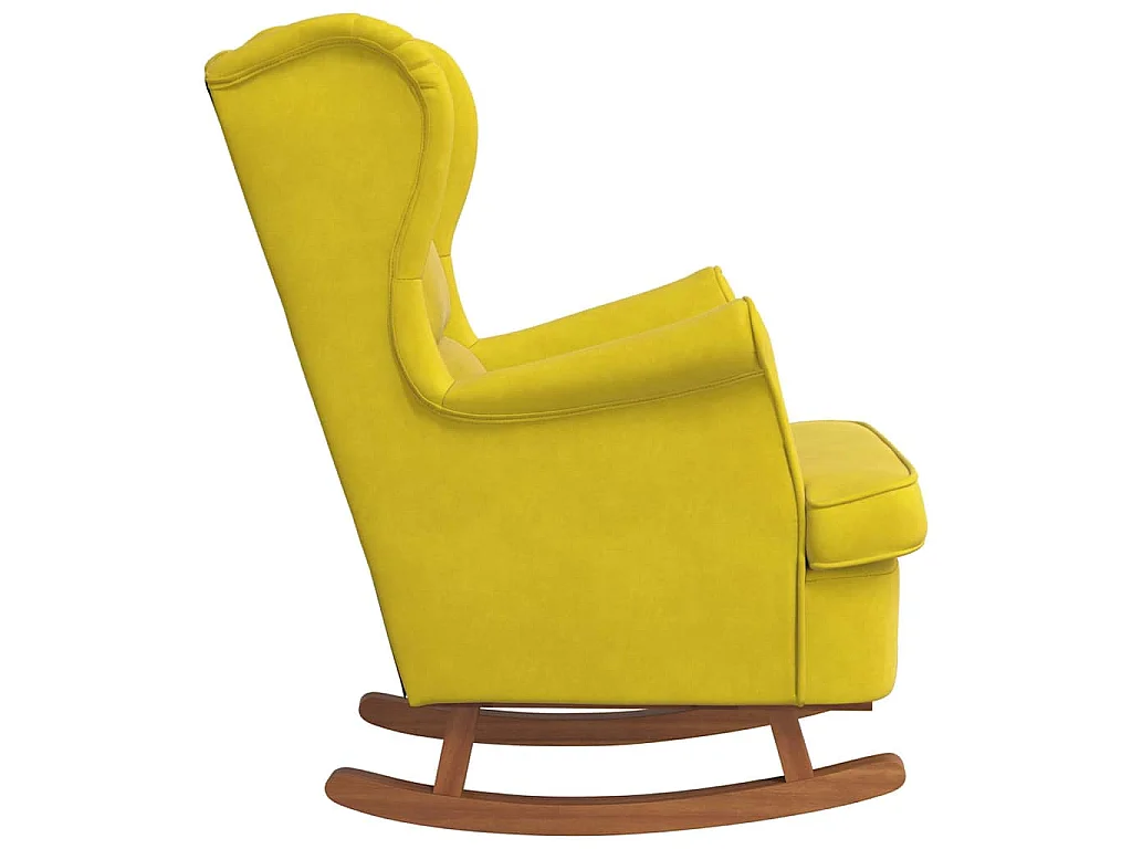 Mecedora con respaldo alto de terciopelo amarillo madera maciza