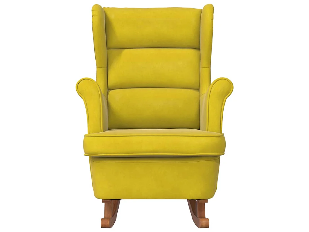 Mecedora con respaldo alto de terciopelo amarillo madera maciza