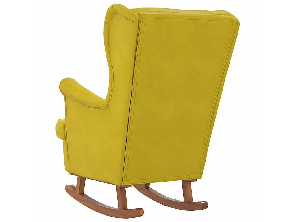 Mecedora con respaldo alto de terciopelo amarillo madera maciza